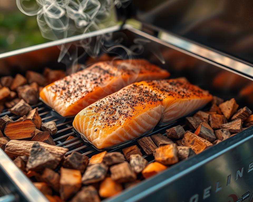 Smoking salmon with wood chips